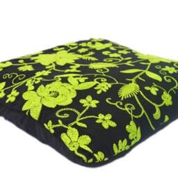 Embroidered Accent Pillow Cover - Throw Ring Cushion Decorative Handmade - Limegreen & Black 12 - thumbnail 2