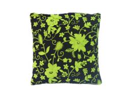 Embroidered Accent Pillow Cover - Throw Ring Cushion Decorative Handmade - Limegreen & Black 12 - thumbnail 1