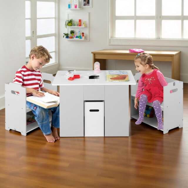 Montessori Kids Table & Chair Set 4-In-1 Toddler Activity Desk With Storage - image 1