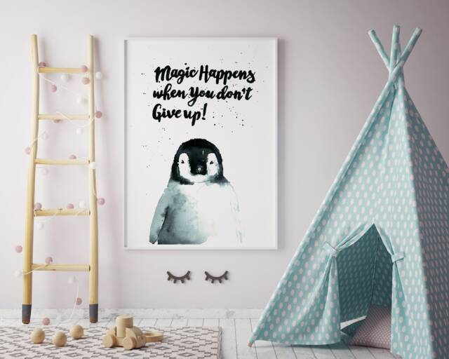 Penguin, 29, 7x42 cm, Baby Pinguin , Mother Gift, Magic, Art Print, Nursery Decor, Home Watercolour, Animal Art, Storiesurbanjungle - image 1