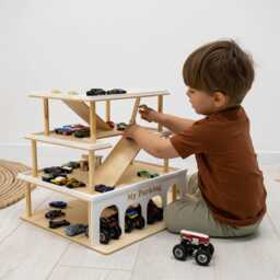 Montessori Toy Car Storage, Parking Garage, Baby Boys Garage Ramp, Toddler Birthday Gift, Personalized Toys