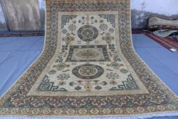 5x7 Afghan Khotan Rug - Beige Brown Turkmen Hand Knotted Wool Natural Dyes Geometric Medallion Oriental Living Room Carpet - thumbnail 1