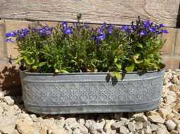 Galvanised Zinc Floral Metal Planter - Garden Flower Pots Trough Set Of 3 Or 1 - thumbnail 1