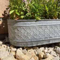 Galvanised Zinc Floral Metal Planter - Garden Flower Pots Trough Set Of 3 Or 1 - thumbnail 2