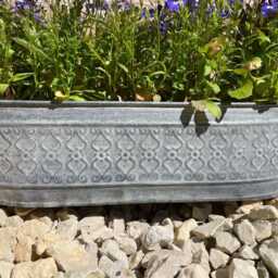 Galvanised Zinc Floral Metal Planter - Garden Flower Pots Trough Set Of 3 Or 1 - thumbnail 3