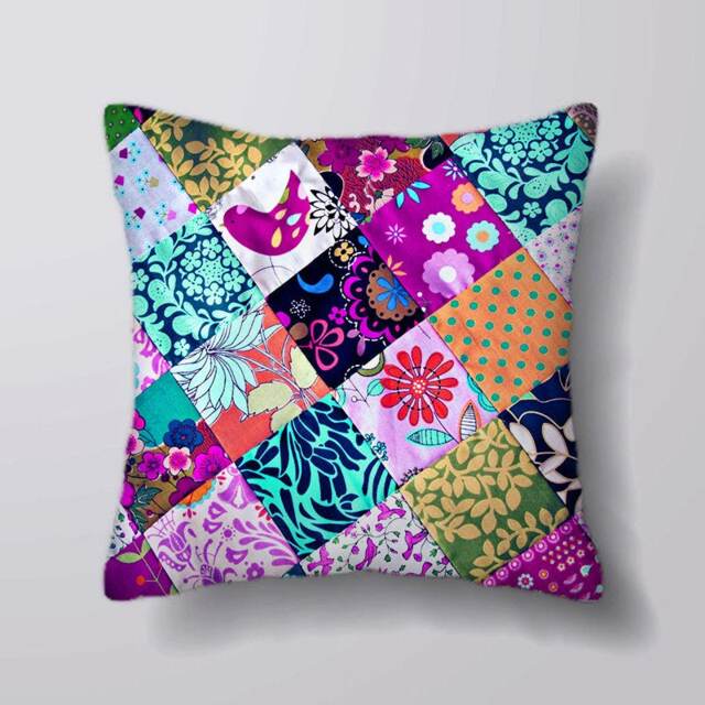 Printed Patchword Style - Cushion Cover Case Or Stuffed With Insert - image 1