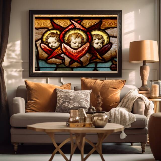 Three Angels Stained Glass Window, Cherubs, New Orleans, Prints, Photography, Church Decor, Rustic, French Quarter, Religious Images - image 1