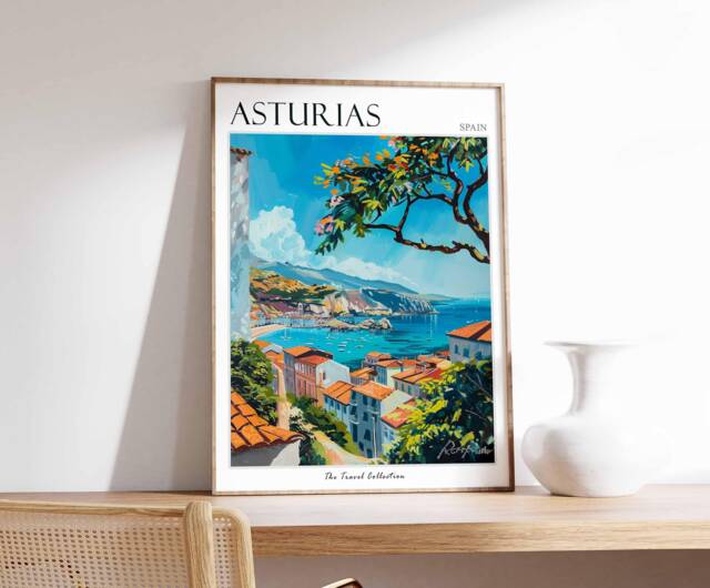 Asturias Spain Travel Poster Coastal Town Art Print - image 1