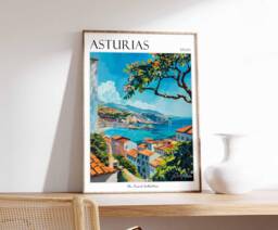Asturias Spain Travel Poster Coastal Town Art Print - thumbnail 1