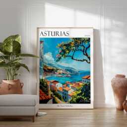 Asturias Spain Travel Poster Coastal Town Art Print - thumbnail 2