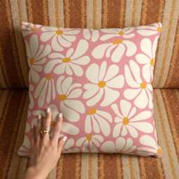 Retro Pink Daisy Floral Cushion, Boho Style Soft Chenille Decorative Home Gift UK