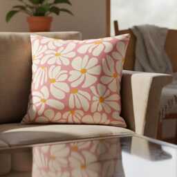 Retro Pink Daisy Floral Cushion, Boho Style Soft Chenille Decorative Home Gift UK - thumbnail 2