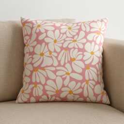 Retro Pink Daisy Floral Cushion, Boho Style Soft Chenille Decorative Home Gift UK - thumbnail 4