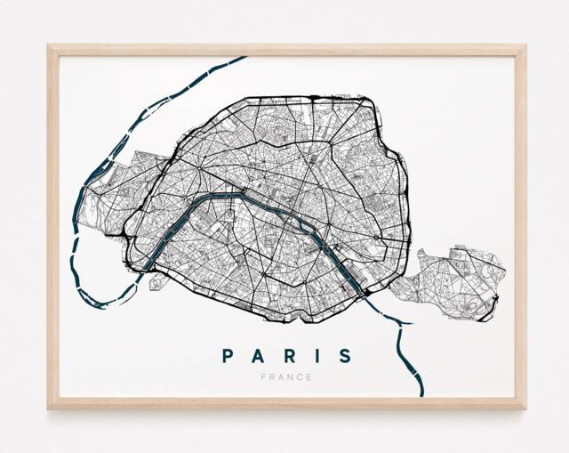 Paris - Original Map Of Paris/City Paris, Paris Poster, Design, France, Europe, Decoration, Print, Wall Print - image 1