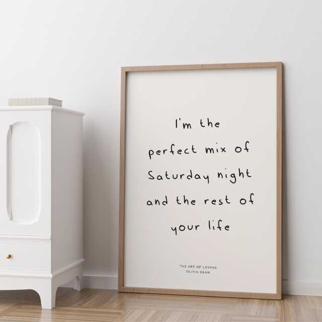 So Easy To Fall in Love Wall Art Print Perfect Mix Of Saturday Night Minimal Lyrics Poster - image 1