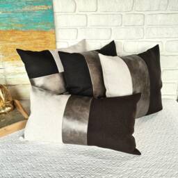 Color Block Lumbar Pillow Cover Black Linen & Gray Faux Leather - thumbnail 4