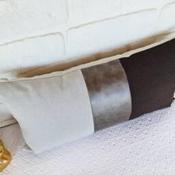 Color Block Lumbar Pillow Cover Black Linen & Gray Faux Leather - thumbnail 3