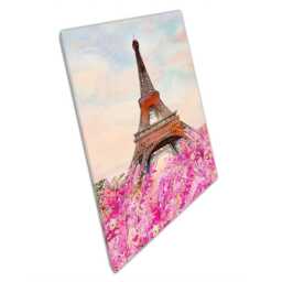 Springtime Eiffel Tower Watercolor Canvas Print Parisian Cherry Blossom Art For Home & Office Decor - thumbnail 1