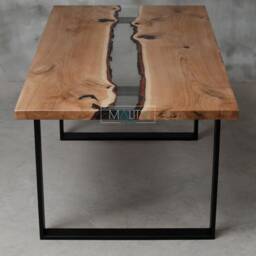 Custom Live Edge Table Made Of Oak Wood, Epoxy With Steel Legs, Uv Resin Table, Modern Dining River Conference Table - thumbnail 2