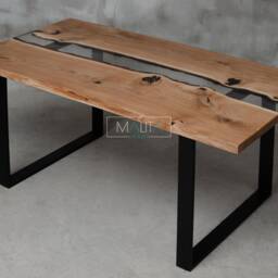 Custom Live Edge Table Made Of Oak Wood, Epoxy With Steel Legs, Uv Resin Table, Modern Dining River Conference Table - thumbnail 3