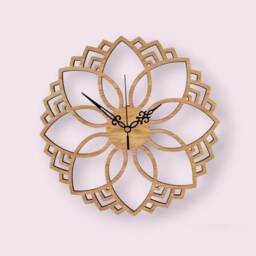 Carved Oak Flower Wall Clock Silent Geometric Decor - thumbnail 3