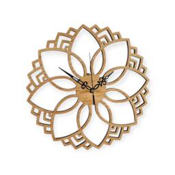 Carved Oak Flower Wall Clock Silent Geometric Decor - thumbnail 2