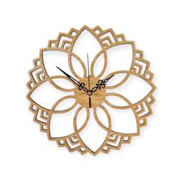 Carved Oak Flower Wall Clock Silent Geometric Decor - thumbnail 4