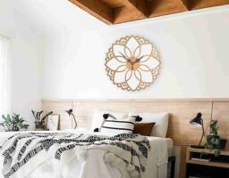 Carved Oak Flower Wall Clock Silent Geometric Decor