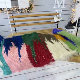 "Handwoven Wool Seat Pad Colorful Saddle Rug, Chair Cushion - 33""x17" - thumbnail 3
