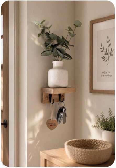 Handmade Oak Waxed Small Key Shelf 12cm Wide/10cm Deep 6.5cm High With A Choice Of 3 Wax & Hook Finishes Hall Kitchen - image 1