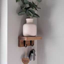 Handmade Oak Waxed Small Key Shelf 12cm Wide/10cm Deep 6.5cm High With A Choice Of 3 Wax & Hook Finishes Hall Kitchen - thumbnail 2