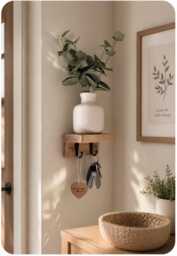 Handmade Oak Waxed Small Key Shelf 12cm Wide/10cm Deep 6.5cm High With A Choice Of 3 Wax & Hook Finishes Hall Kitchen