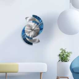 Luxury Unique Blue Metal Wall Clock - Modern Silver Art For Home & Office 18x24 - thumbnail 2
