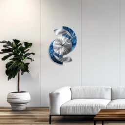 Luxury Unique Blue Metal Wall Clock - Modern Silver Art For Home & Office 18x24 - thumbnail 1