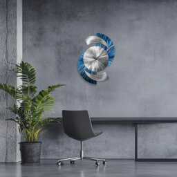 Luxury Unique Blue Metal Wall Clock - Modern Silver Art For Home & Office 18x24 - thumbnail 4