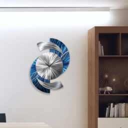 Luxury Unique Blue Metal Wall Clock - Modern Silver Art For Home & Office 18x24 - thumbnail 3