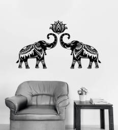 Indian Elephants Vinyl Wall Decal Lotus Animals Hinduism Home Decor Stickers Mural - #2735Da - thumbnail 1