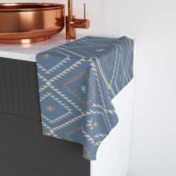 Hand Towel, Southwestern Geometric, Denim Blue Beige, Rustic Kitchen Modern Boho Bathroom Tea Dish Towel - thumbnail 4