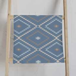 Hand Towel, Southwestern Geometric, Denim Blue Beige, Rustic Kitchen Modern Boho Bathroom Tea Dish Towel