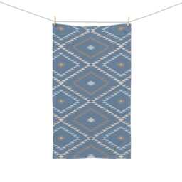 Hand Towel, Southwestern Geometric, Denim Blue Beige, Rustic Kitchen Modern Boho Bathroom Tea Dish Towel - thumbnail 3