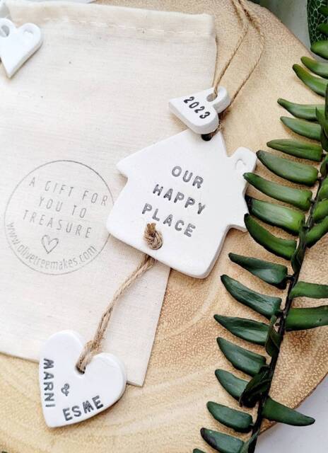Our Happy Place Personalised House Gift, New 2025 Clay Keepsake, Home Together, Sweet 1st - image 1