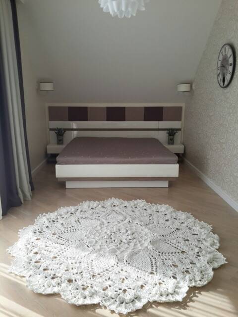 Large Crochet Rug - White Polyester Boho Throw, Living Room Decor - 85 Inches - image 1