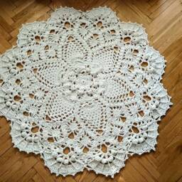 Large Crochet Rug - White Polyester Boho Throw, Living Room Decor - 85 Inches - thumbnail 3