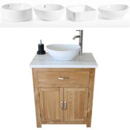 Bathroom Vanity Unit - Solid Oak With White Marble Top & Ceramic Basin Choice 502Wmcbc - thumbnail 2