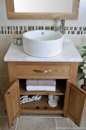 Bathroom Vanity Unit - Solid Oak With White Marble Top & Ceramic Basin Choice 502Wmcbc - thumbnail 3