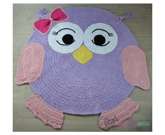 Crochet Owl Rug Baby Nursery Decor, Woodland Play Mat - image 1
