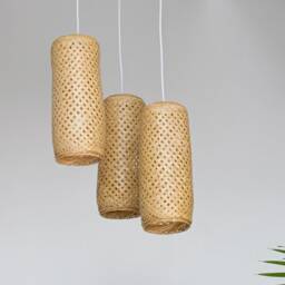 Triple Bamboo Pendant Light - Handwoven Thai Fishing Trap Baskets Cluster Lighting - thumbnail 3