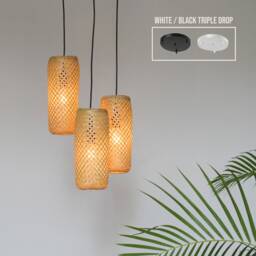 Triple Bamboo Pendant Light - Handwoven Thai Fishing Trap Baskets Cluster Lighting - thumbnail 2