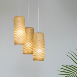 Triple Bamboo Pendant Light - Handwoven Thai Fishing Trap Baskets Cluster Lighting