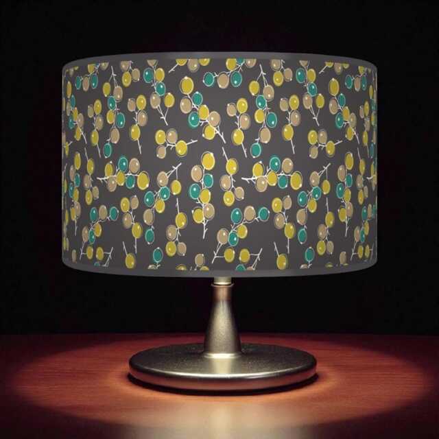 Berry Print Drum Lampshade - Teal Beige Green & Grey Pendant Light Handmade Botanical Ceiling Shade For Modern Rustic Decor - image 1